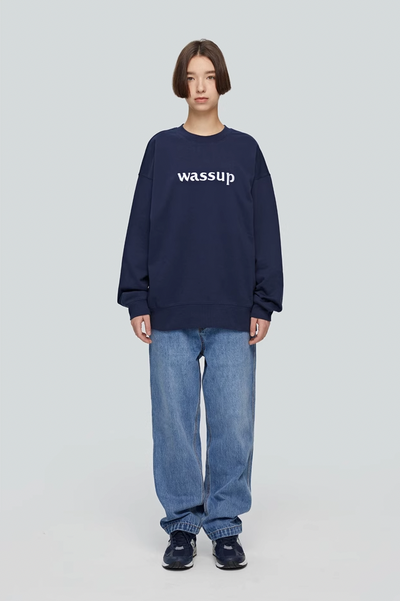 Wassup House 3D Embroidery Basic Logo Sweatshirt