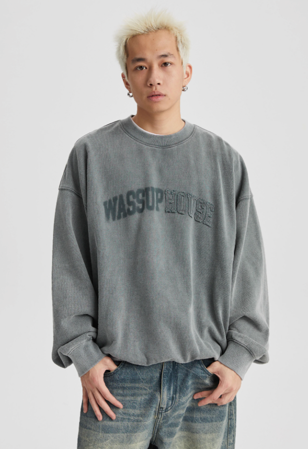 Wassup House Heavy Washing Destruction Patch Embroidery Sweatshirt
