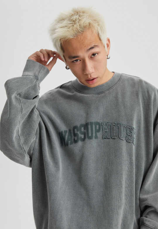Wassup House Heavy Washing Destruction Patch Embroidery Sweatshirt