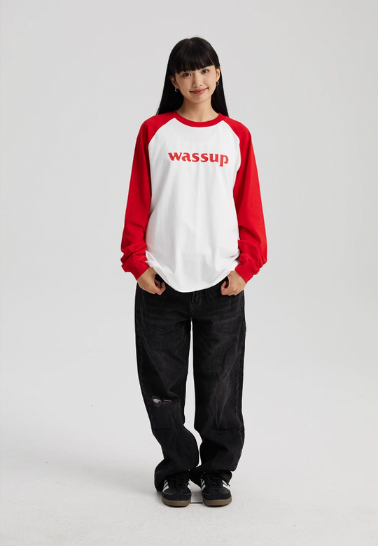 Wassup House Basic Logo Raglan Long Sleeved Tee