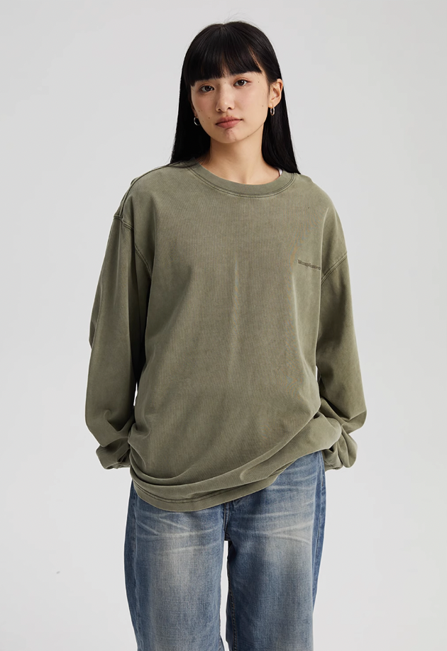 Wassup House Washed Faded Logo Long Sleeved Tee