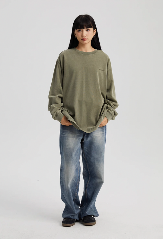 Wassup House Washed Faded Logo Long Sleeved Tee