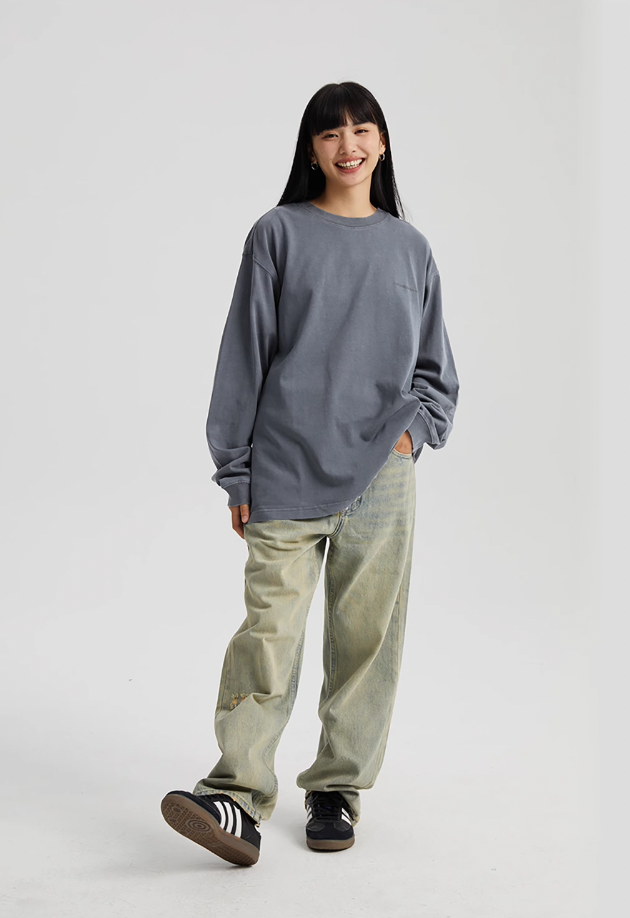 Wassup House Washed Faded Logo Long Sleeved Tee