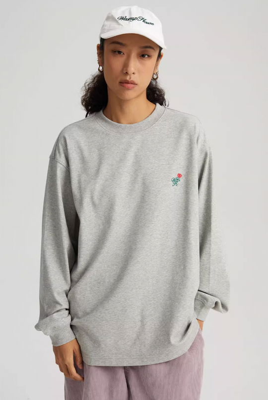Wassup House Rose Embroidery Long Sleeved Tee