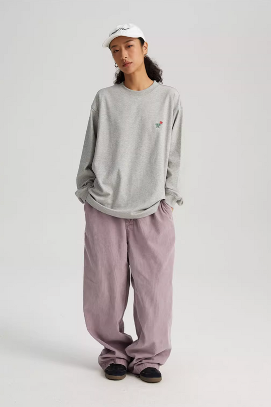 Wassup House Rose Embroidery Long Sleeved Tee