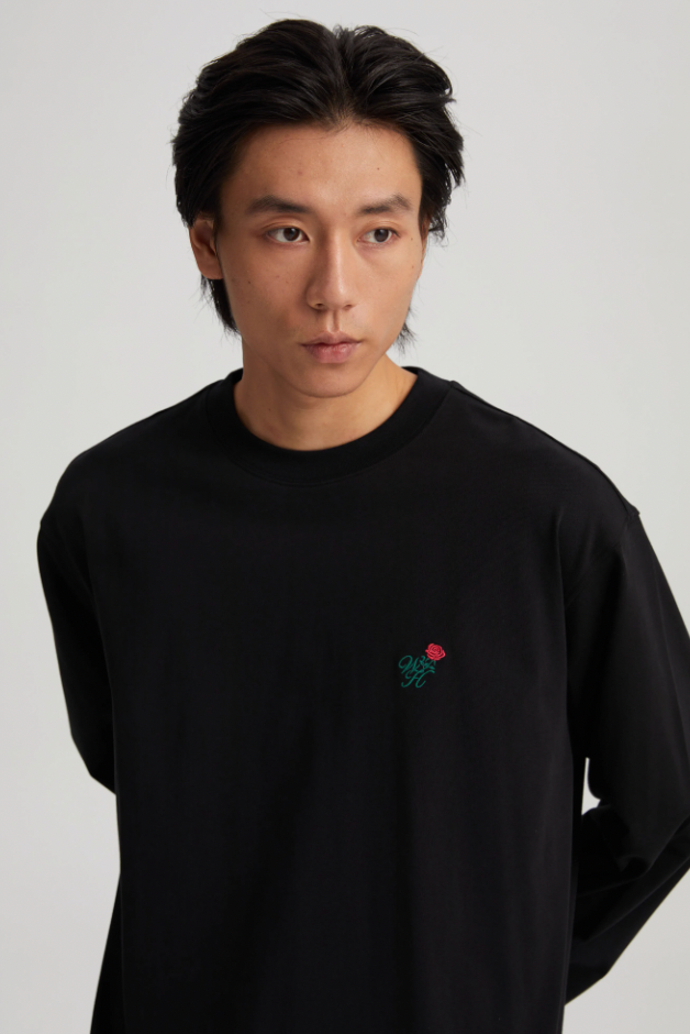 Wassup House Rose Embroidery Long Sleeved Tee