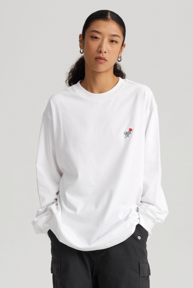 Wassup House Rose Embroidery Long Sleeved Tee