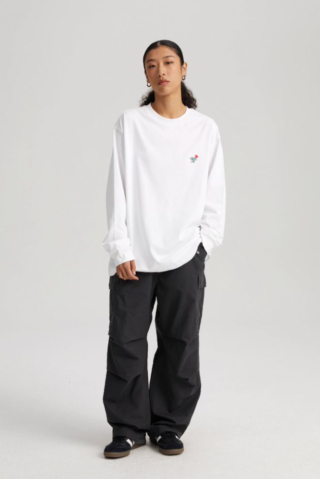 Wassup House Rose Embroidery Long Sleeved Tee