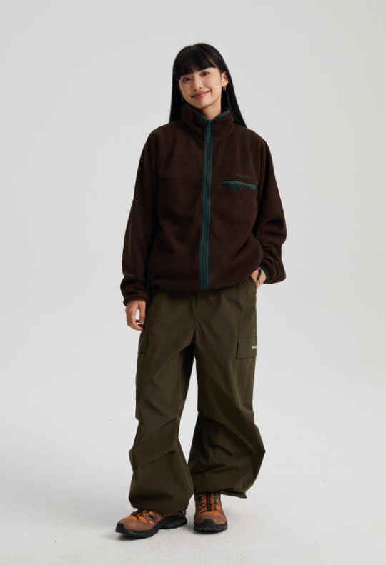 Wassup House Contrasting Edge Zipper Fleece Jacket