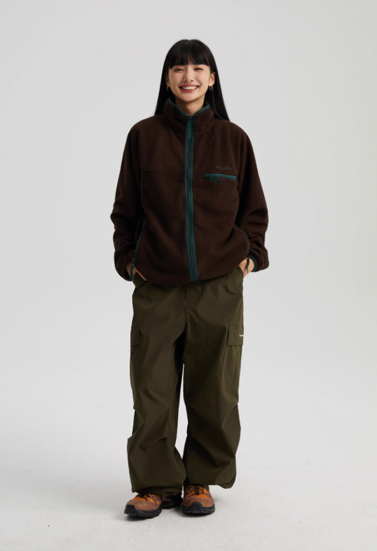 Wassup House Contrasting Edge Zipper Fleece Jacket