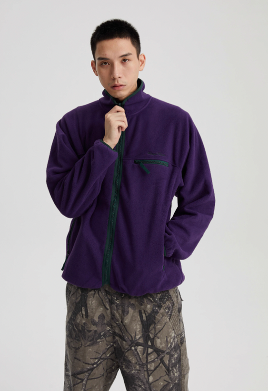 Wassup House Contrasting Edge Zipper Fleece Jacket