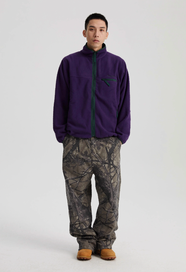 Wassup House Contrasting Edge Zipper Fleece Jacket