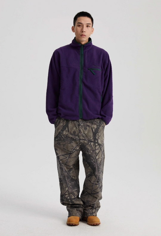 Wassup House Contrasting Edge Zipper Fleece Jacket