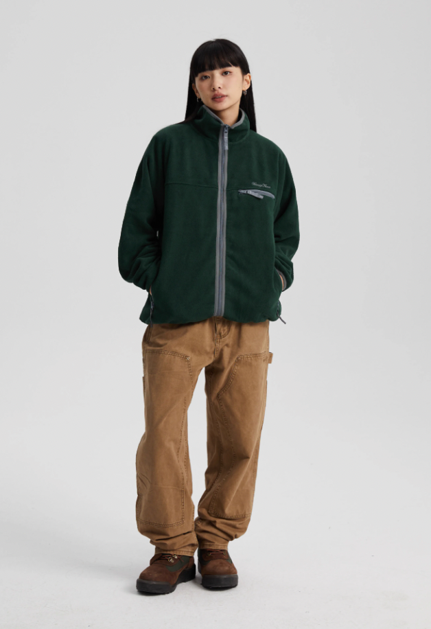 Wassup House Contrasting Edge Zipper Fleece Jacket