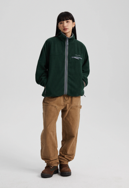 Wassup House Contrasting Edge Zipper Fleece Jacket