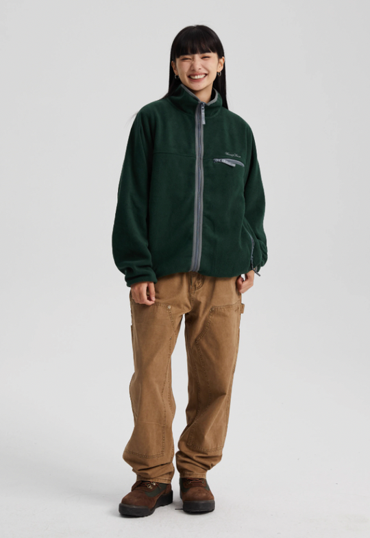 Wassup House Contrasting Edge Zipper Fleece Jacket