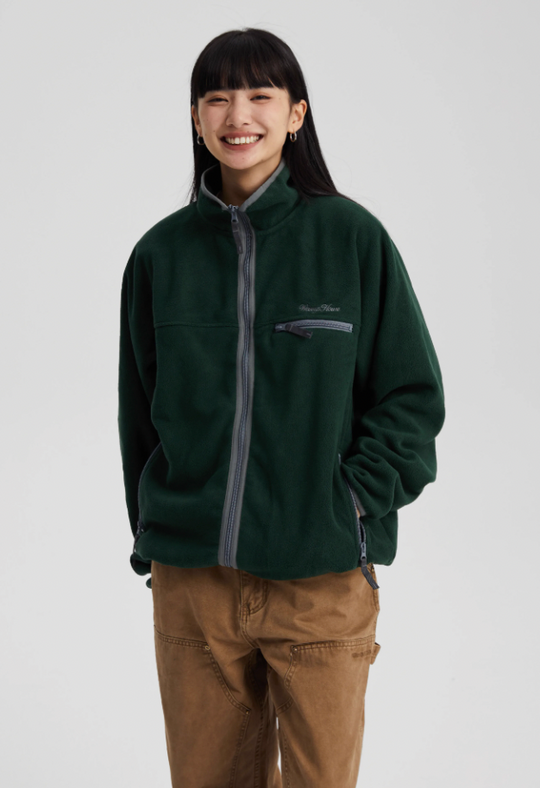 Wassup House Contrasting Edge Zipper Fleece Jacket