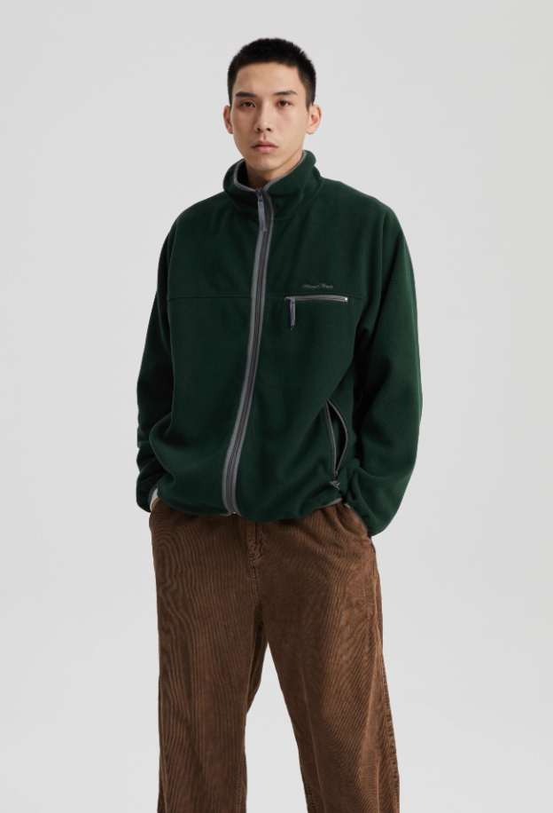 Wassup House Contrasting Edge Zipper Fleece Jacket