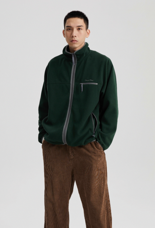 Wassup House Contrasting Edge Zipper Fleece Jacket