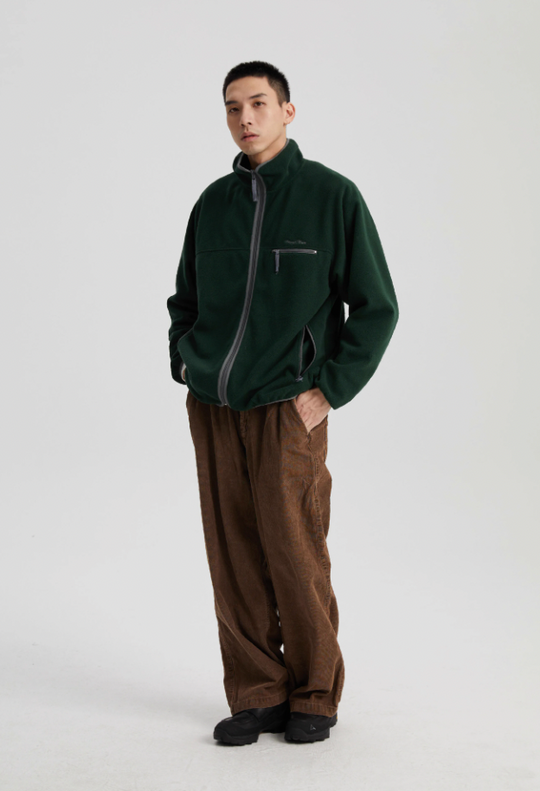 Wassup House Contrasting Edge Zipper Fleece Jacket