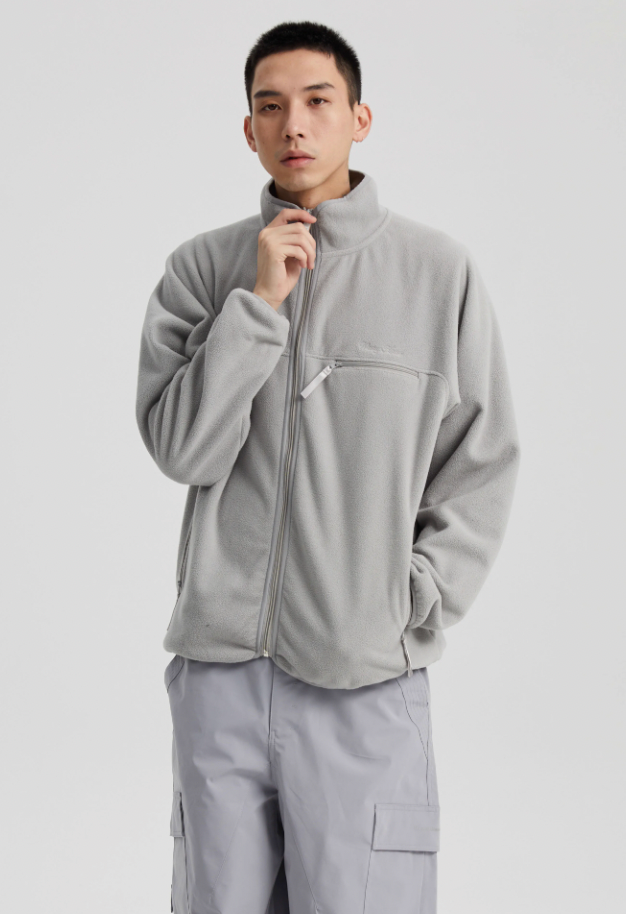 Wassup House Contrasting Edge Zipper Fleece Jacket