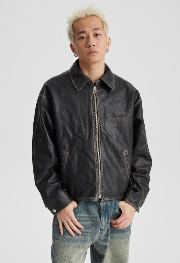 Wassup House Distressed Biker Leather Jacket