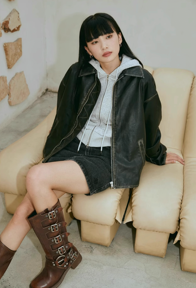 Wassup House Distressed Biker Leather Jacket