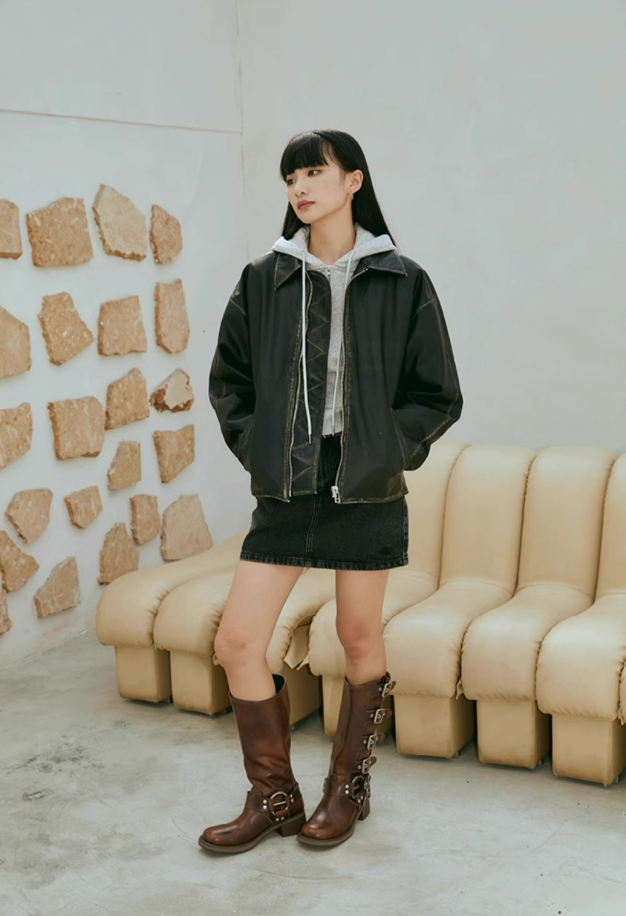 Wassup House Distressed Biker Leather Jacket