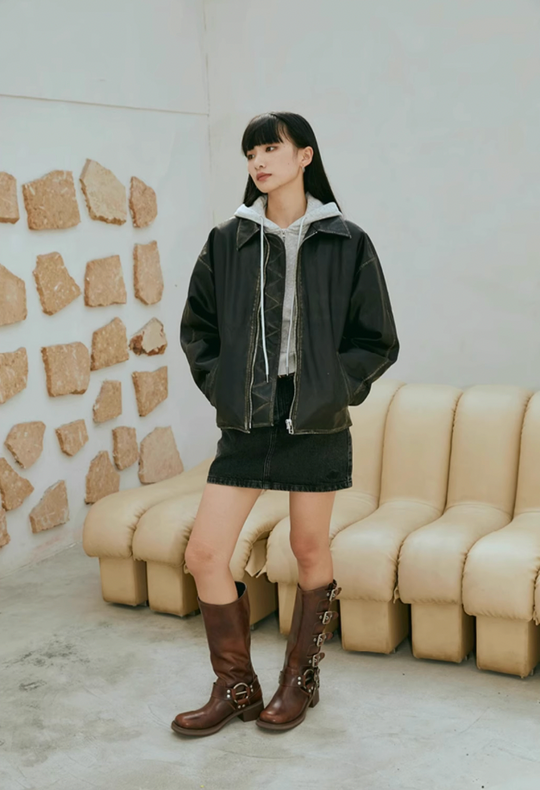 Wassup House Distressed Biker Leather Jacket