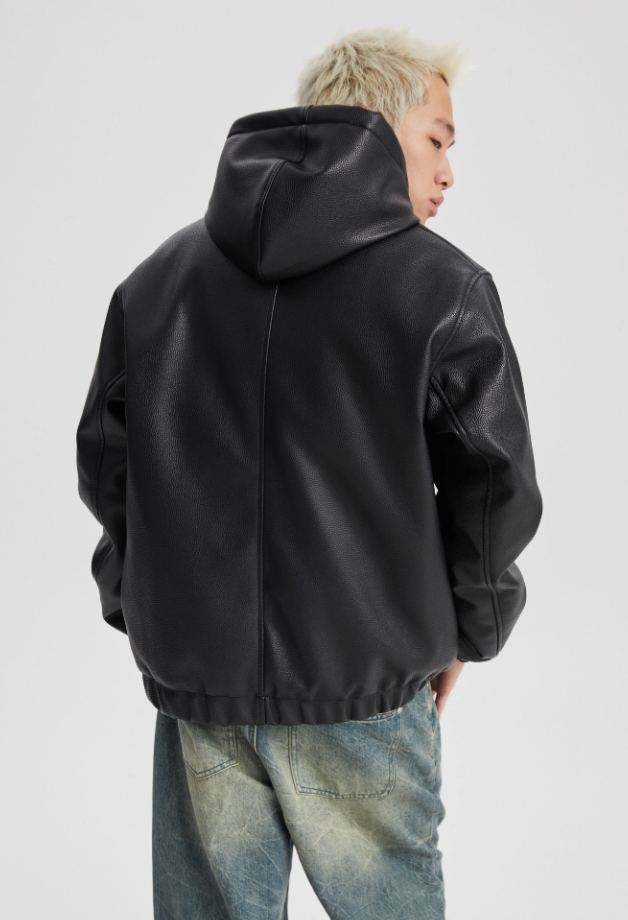 Wassup House Leather Quilted Zipper Hoodie Jacket