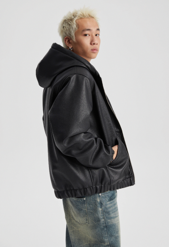 Wassup House Leather Quilted Zipper Hoodie Jacket