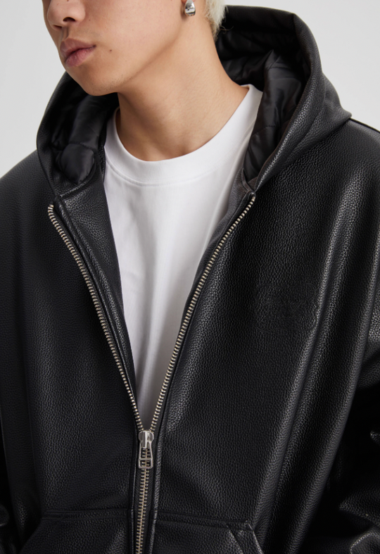 Wassup House Leather Quilted Zipper Hoodie Jacket