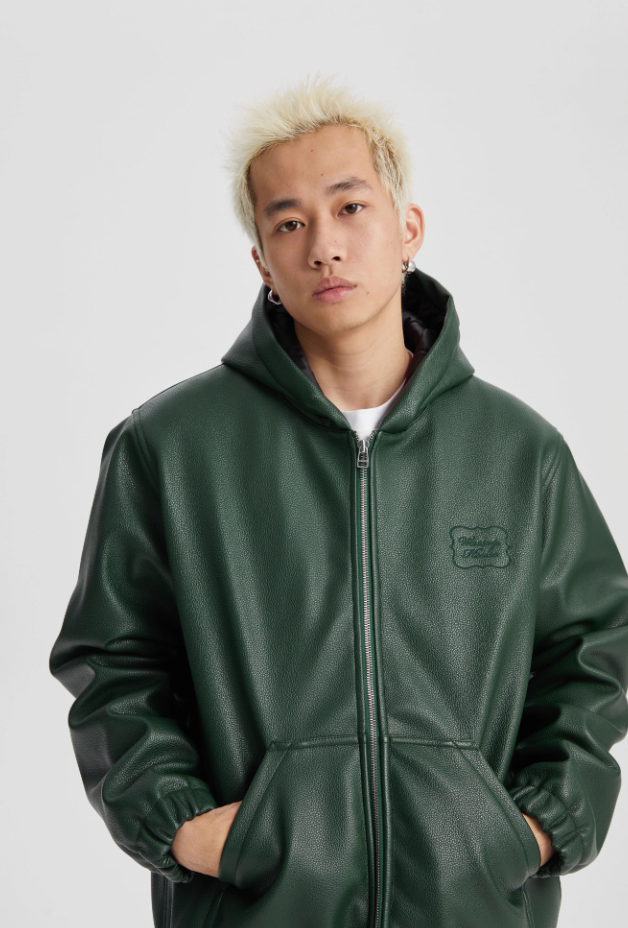 Wassup House Leather Quilted Zipper Hoodie Jacket