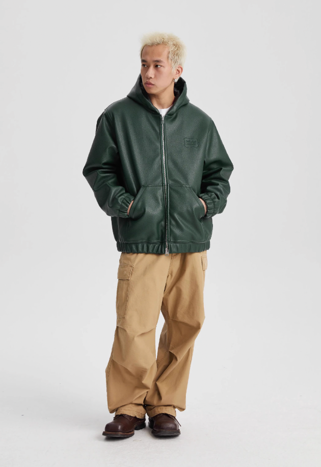 Wassup House Leather Quilted Zipper Hoodie Jacket