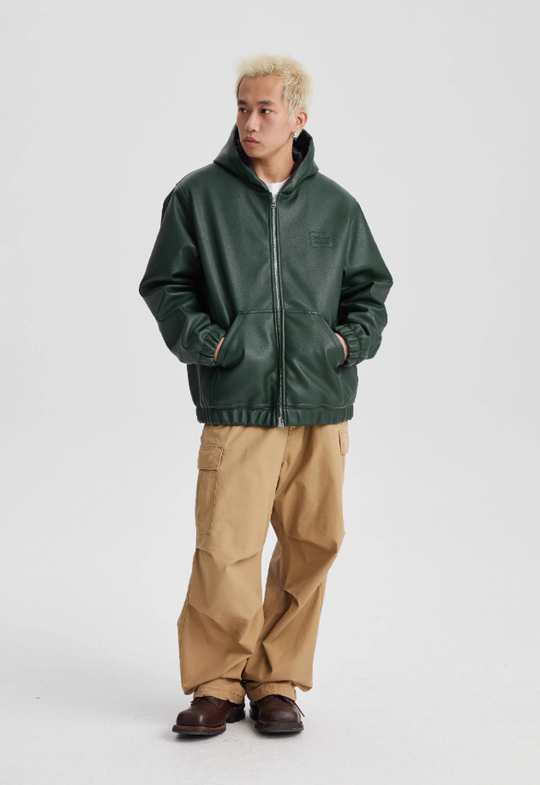 Wassup House Leather Quilted Zipper Hoodie Jacket