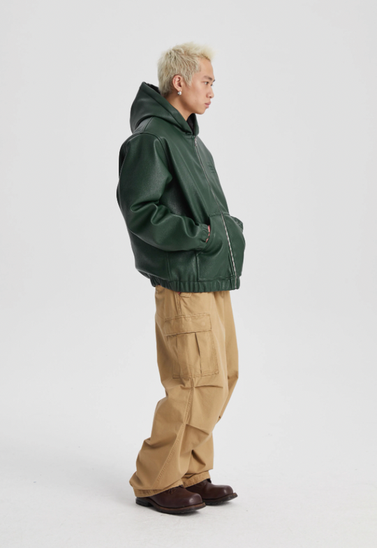 Wassup House Leather Quilted Zipper Hoodie Jacket