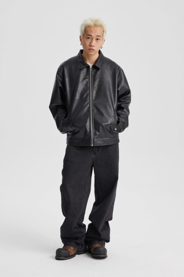 Wassup House Basic Zipper Leather Jacket