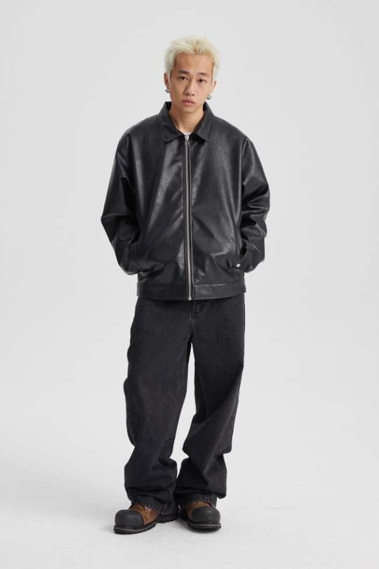 Wassup House Basic Zipper Leather Jacket