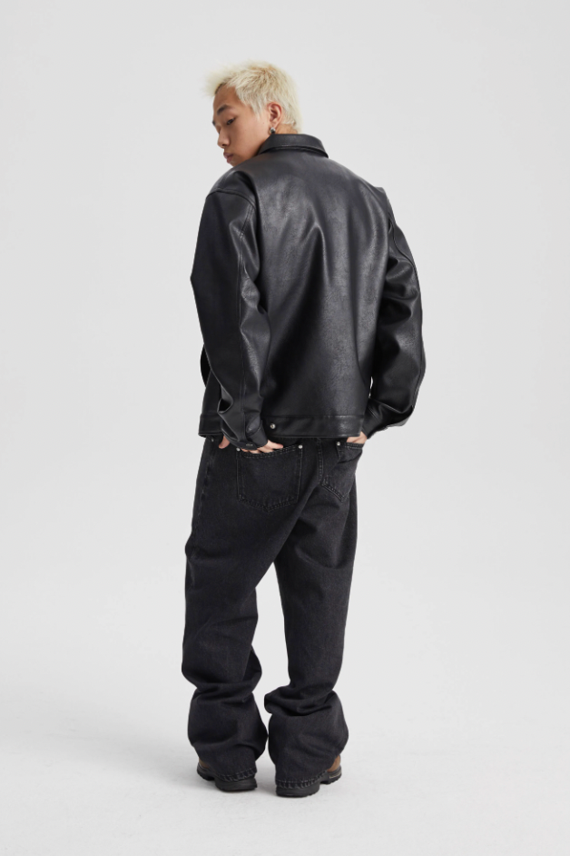 Wassup House Basic Zipper Leather Jacket