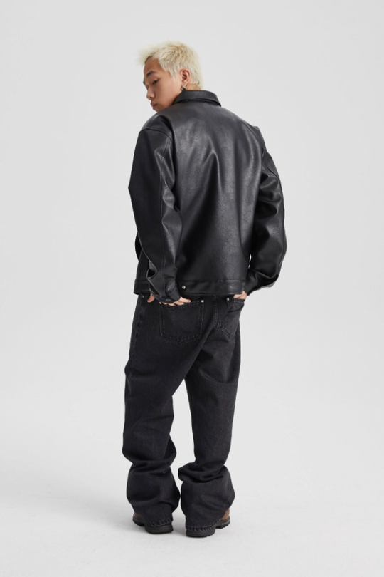 Wassup House Basic Zipper Leather Jacket