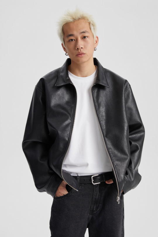 Wassup House Basic Zipper Leather Jacket