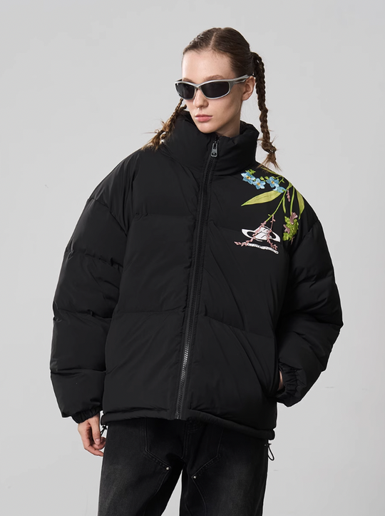 Harsh and Cruel Floral Embroidery Down Jacket