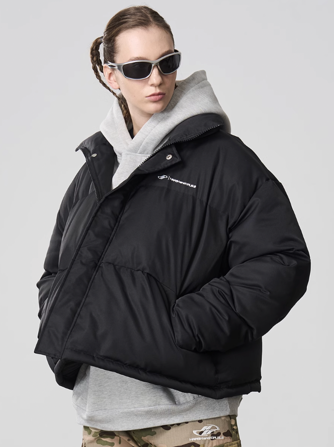 Harsh and Cruel Embroidered Logo Stand Up Collar Down Jacket