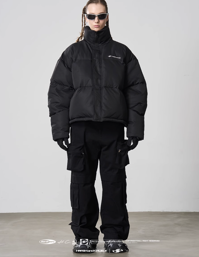 Harsh and Cruel Embroidered Logo Stand Up Collar Down Jacket