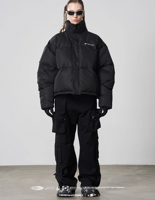 Harsh and Cruel Embroidered Logo Stand Up Collar Down Jacket