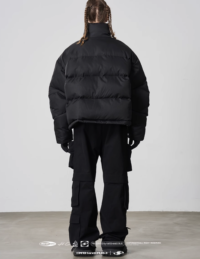 Harsh and Cruel Embroidered Logo Stand Up Collar Down Jacket