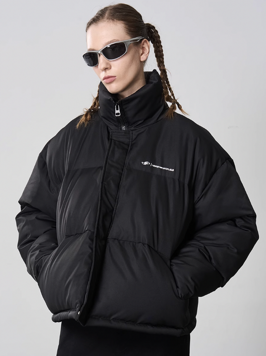 Harsh and Cruel Embroidered Logo Stand Up Collar Down Jacket