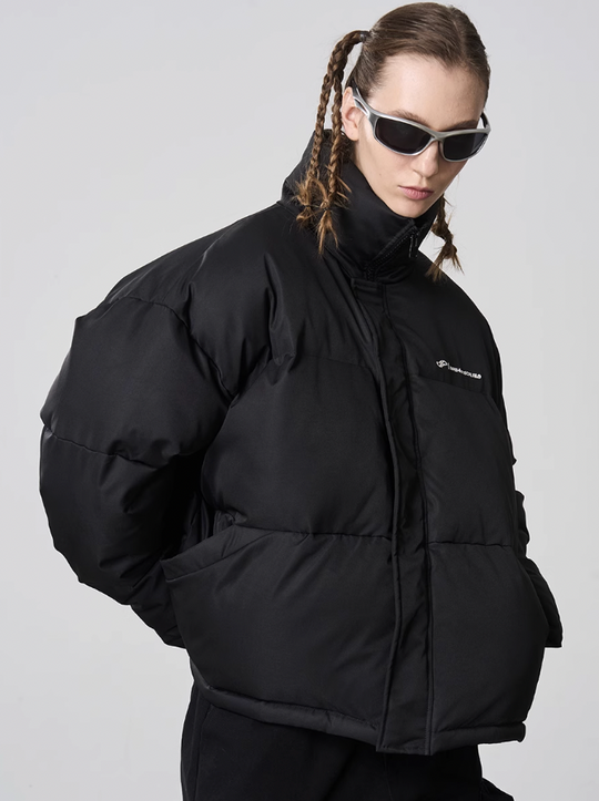 Harsh and Cruel Embroidered Logo Stand Up Collar Down Jacket