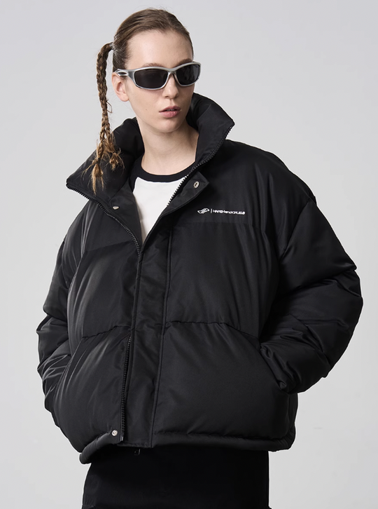 Harsh and Cruel Embroidered Logo Stand Up Collar Down Jacket