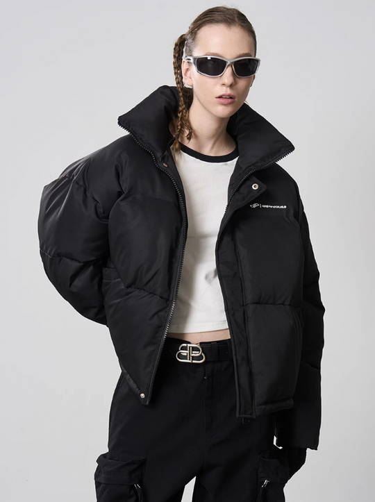 Harsh and Cruel Embroidered Logo Stand Up Collar Down Jacket